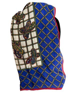 Vintage Oscar De La Renta Square Silk Scarf Blue Gold Green Red Paisley Design
